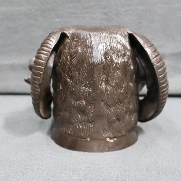 Solid Bronze Bighorn/Jacob Ram/Ewe Bust/ HEAD of ARIES w Horns Head Wall Mount - Picture 4 of 12